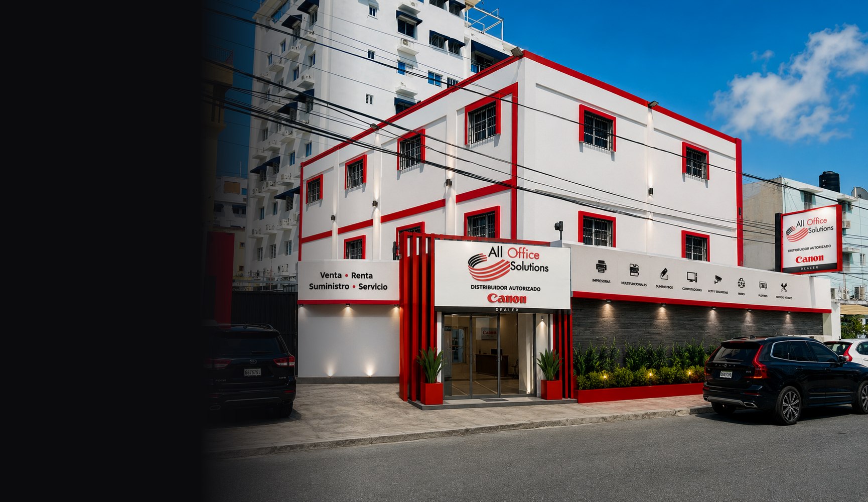 Showroom de All Office Solutions con impresoras, multifuncionales y plotters Canon